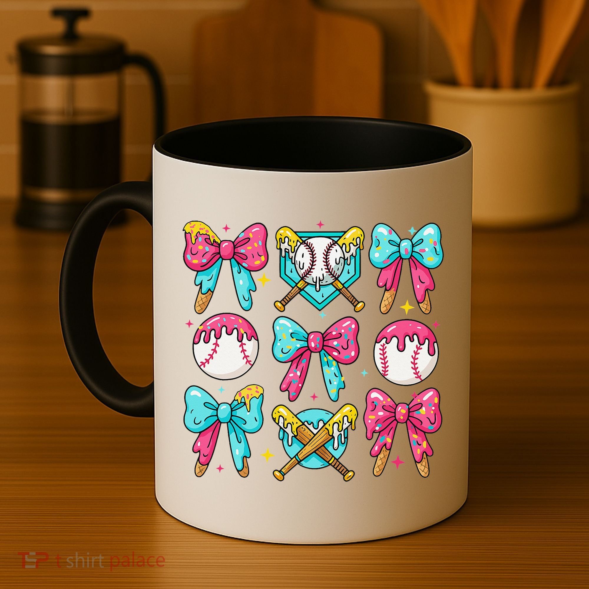 Baseball Coquette Bow Cream Game Day Baseball Mama Coffee Mug