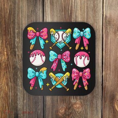 Baseball Coquette Bow Cream Game Day Baseball Mama Coaster