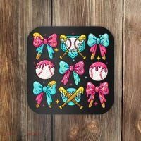 Baseball Coquette Bow Cream Game Day Baseball Mama Coaster thumb 0