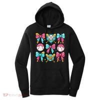 Baseball Coquette Bow Cream Game Day Baseball Mama Women's Hoodie thumb 0