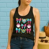 Baseball Coquette Bow Cream Game Day Baseball Mama Women's Tank Top thumb 2