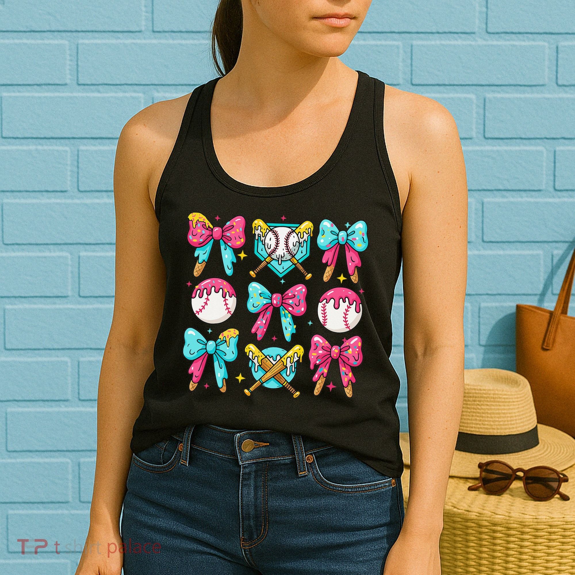 Baseball Coquette Bow Cream Game Day Baseball Mama Women's Tank Top