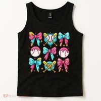 Baseball Coquette Bow Cream Game Day Baseball Mama Tank Top thumb 2