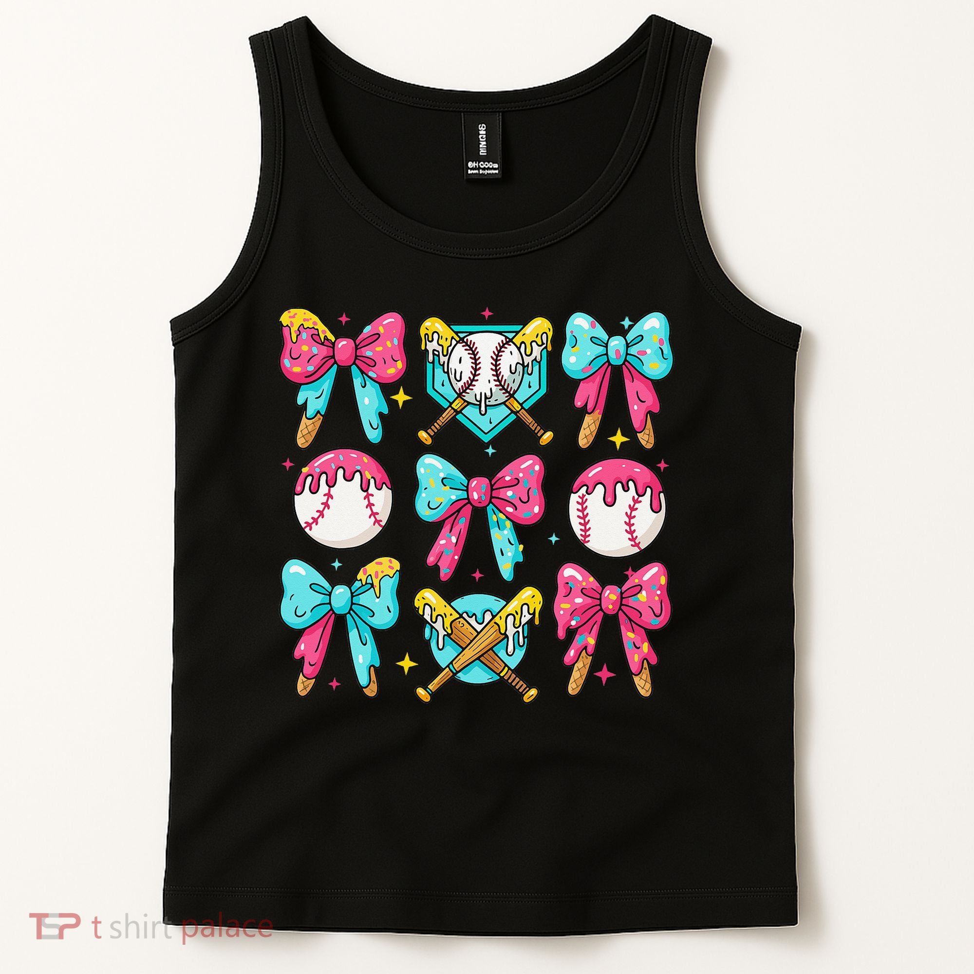 Baseball Coquette Bow Cream Game Day Baseball Mama Tank Top