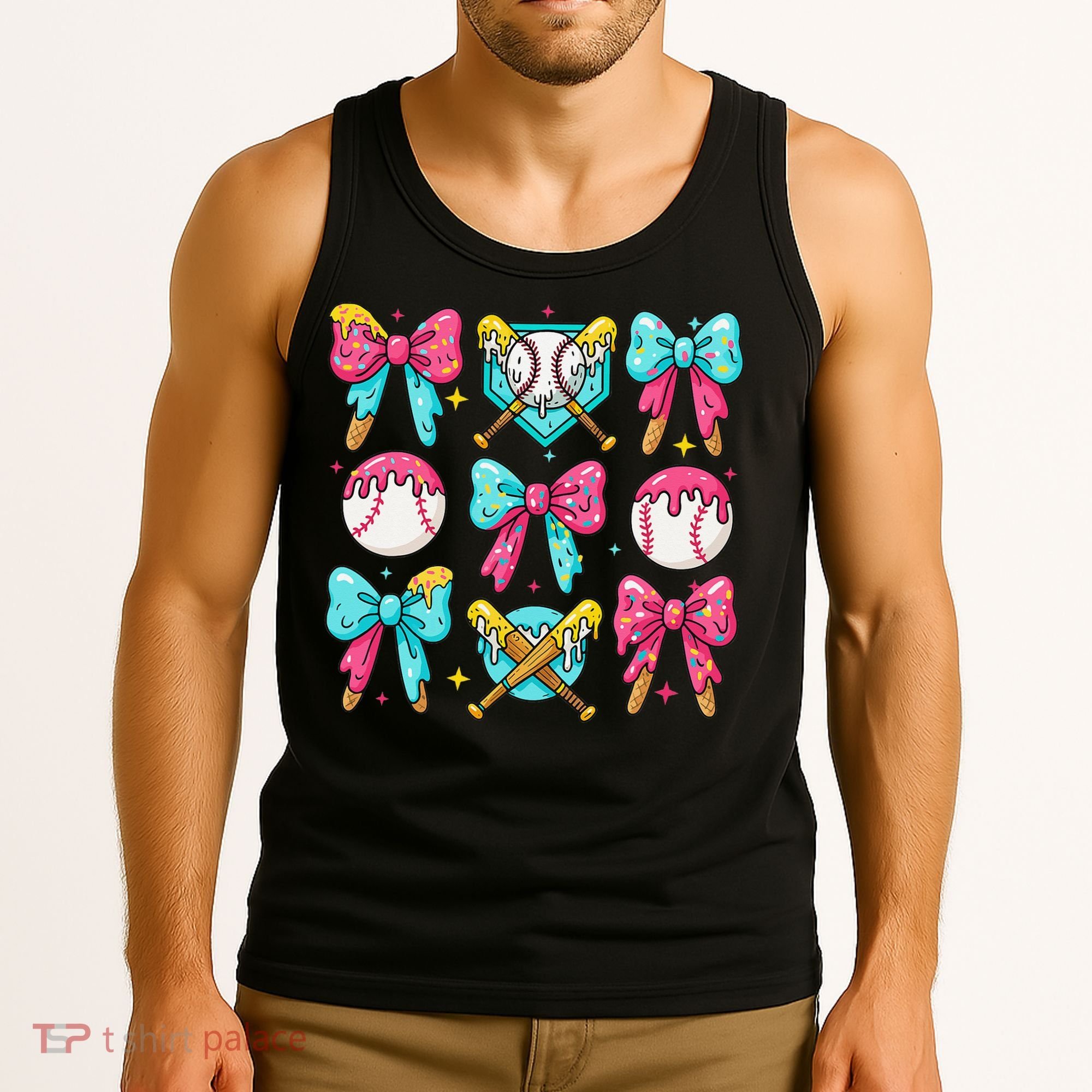 Baseball Coquette Bow Cream Game Day Baseball Mama Tank Top