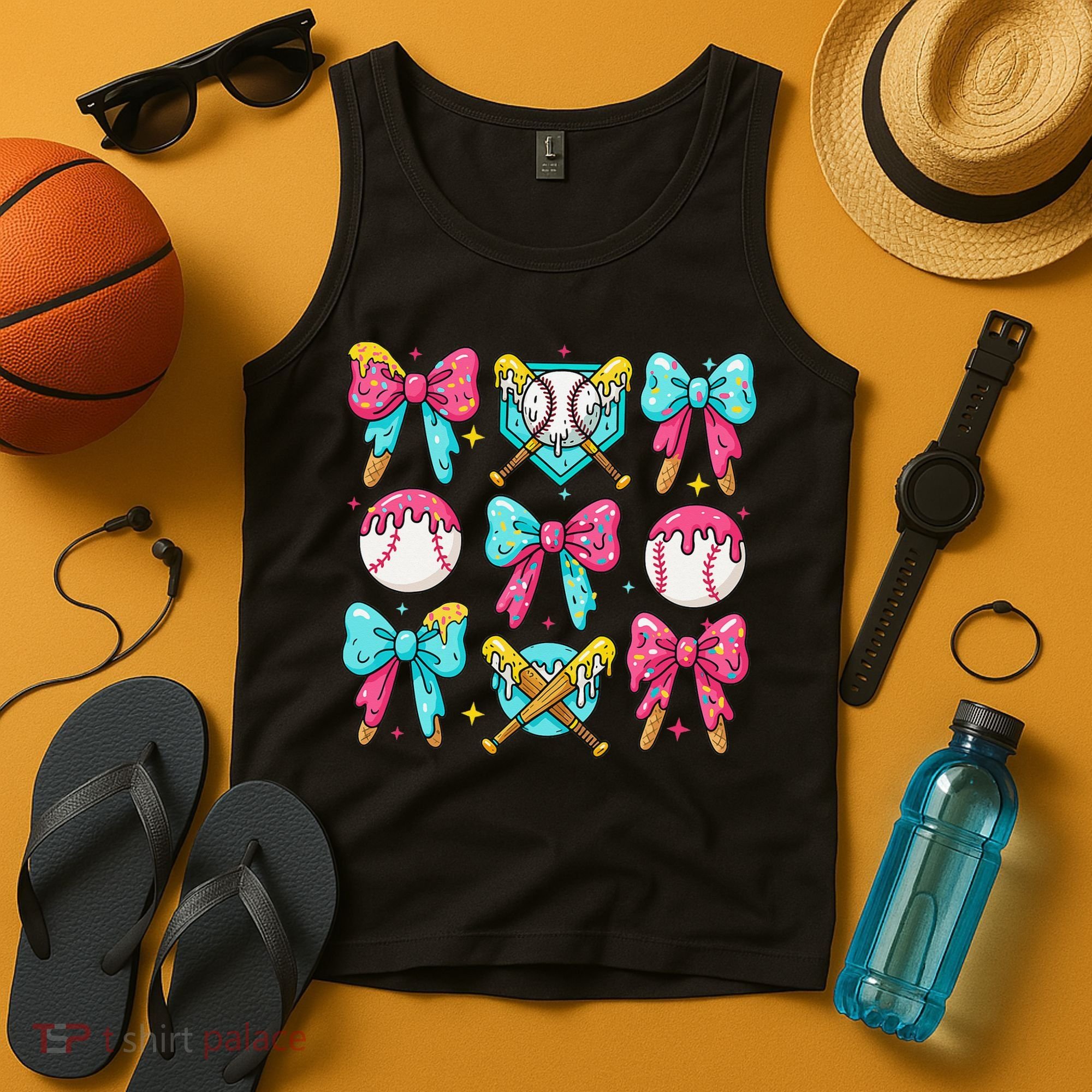 Baseball Coquette Bow Cream Game Day Baseball Mama Tank Top