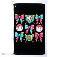 Baseball Coquette Bow Cream Game Day Baseball Mama Golf Towel thumb 0