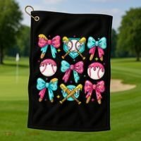 Baseball Coquette Bow Cream Game Day Baseball Mama Golf Towel thumb 1