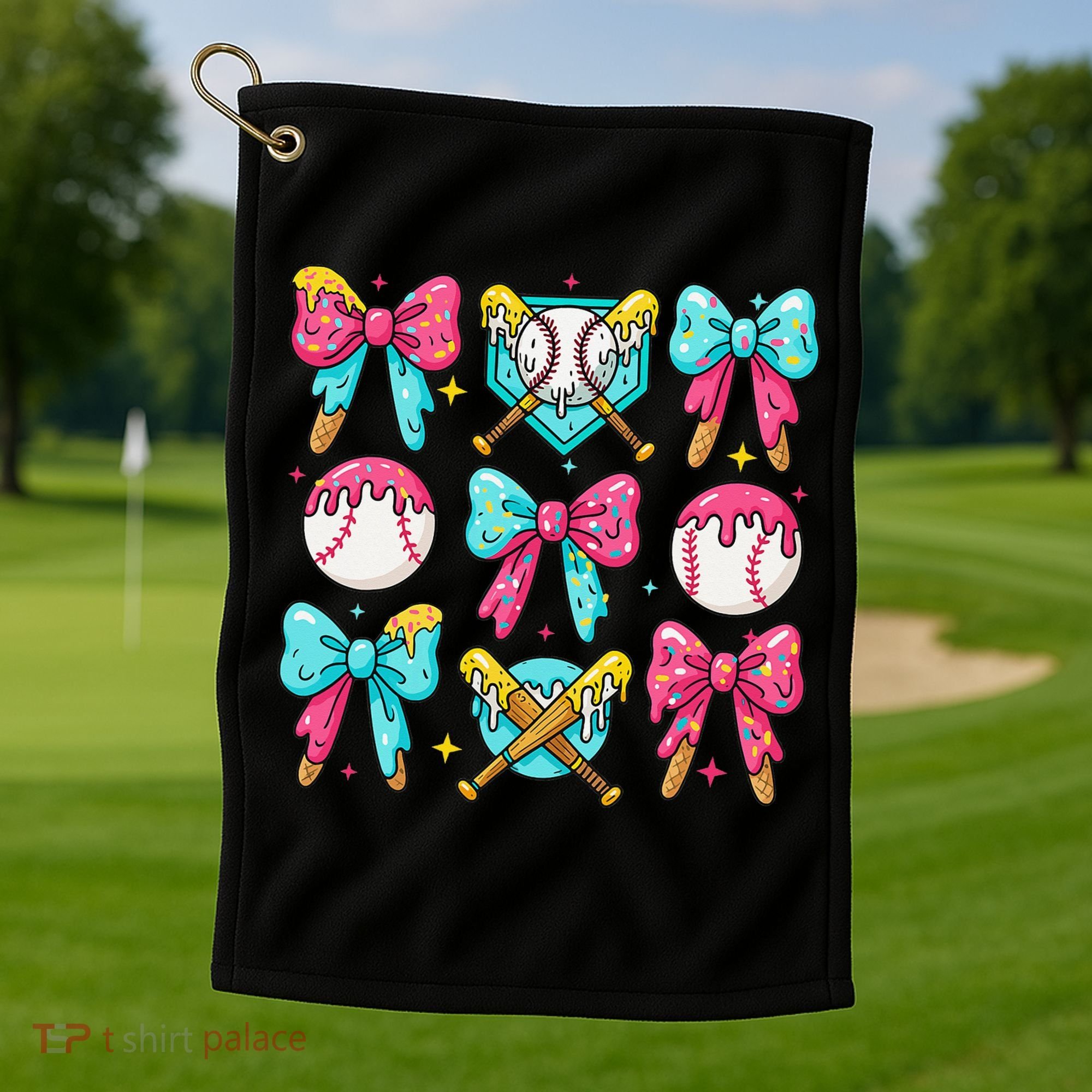 Baseball Coquette Bow Cream Game Day Baseball Mama Golf Towel