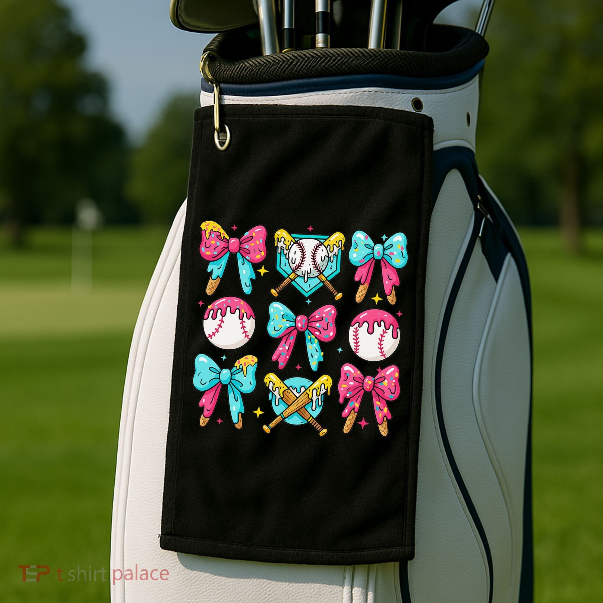 Baseball Coquette Bow Cream Game Day Baseball Mama Golf Towel