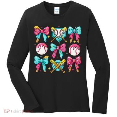 Baseball Coquette Bow Cream Game Day Baseball Mama Women's Long Sleeve Shirt