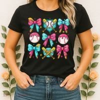 Baseball Coquette Bow Cream Game Day Baseball Mama Women's T-Shirt thumb 2