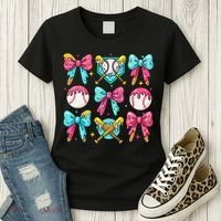 Baseball Coquette Bow Cream Game Day Baseball Mama Women's T-Shirt thumb 3