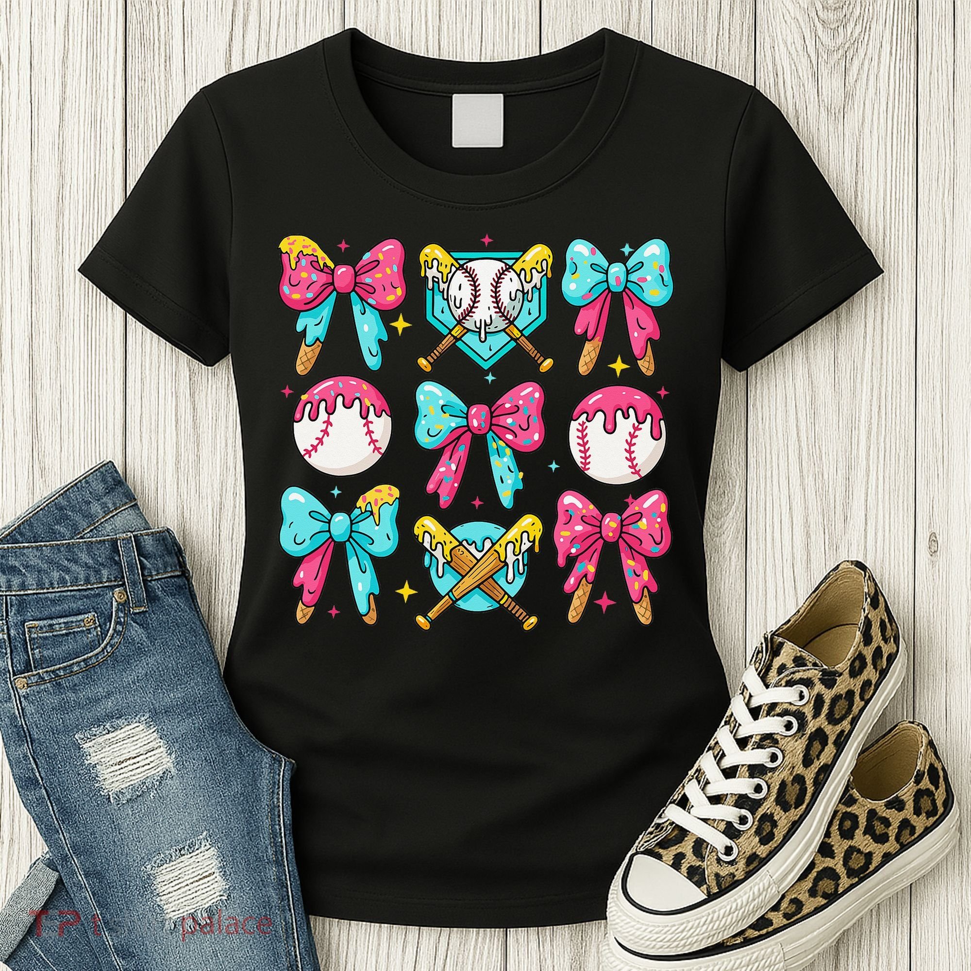 Baseball Coquette Bow Cream Game Day Baseball Mama Women's T-Shirt