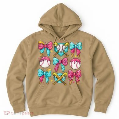 Baseball Coquette Bow Cream Game Day Baseball Mama Hoodie