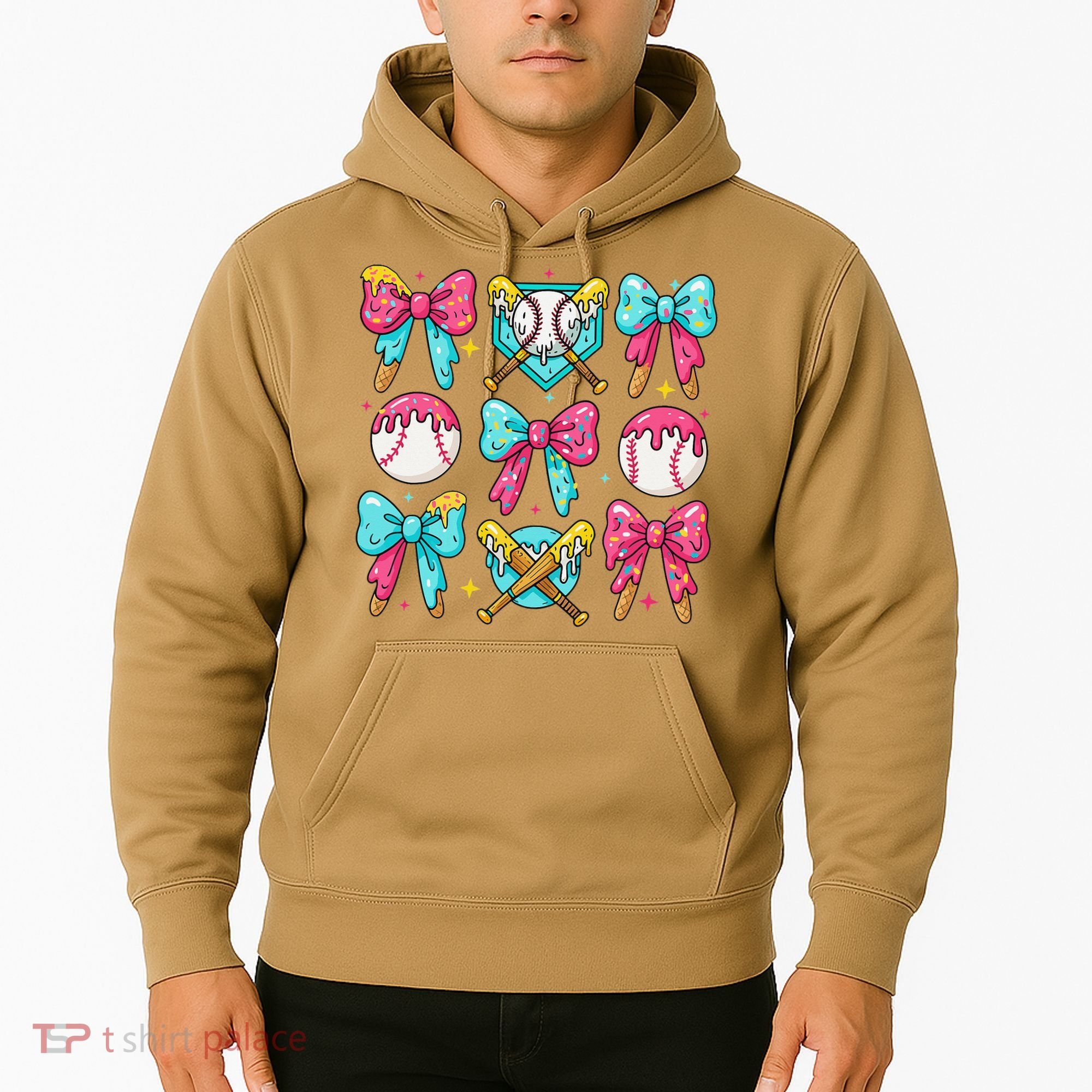 Baseball Coquette Bow Cream Game Day Baseball Mama Hoodie