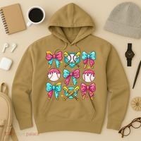 Baseball Coquette Bow Cream Game Day Baseball Mama Hoodie thumb 3