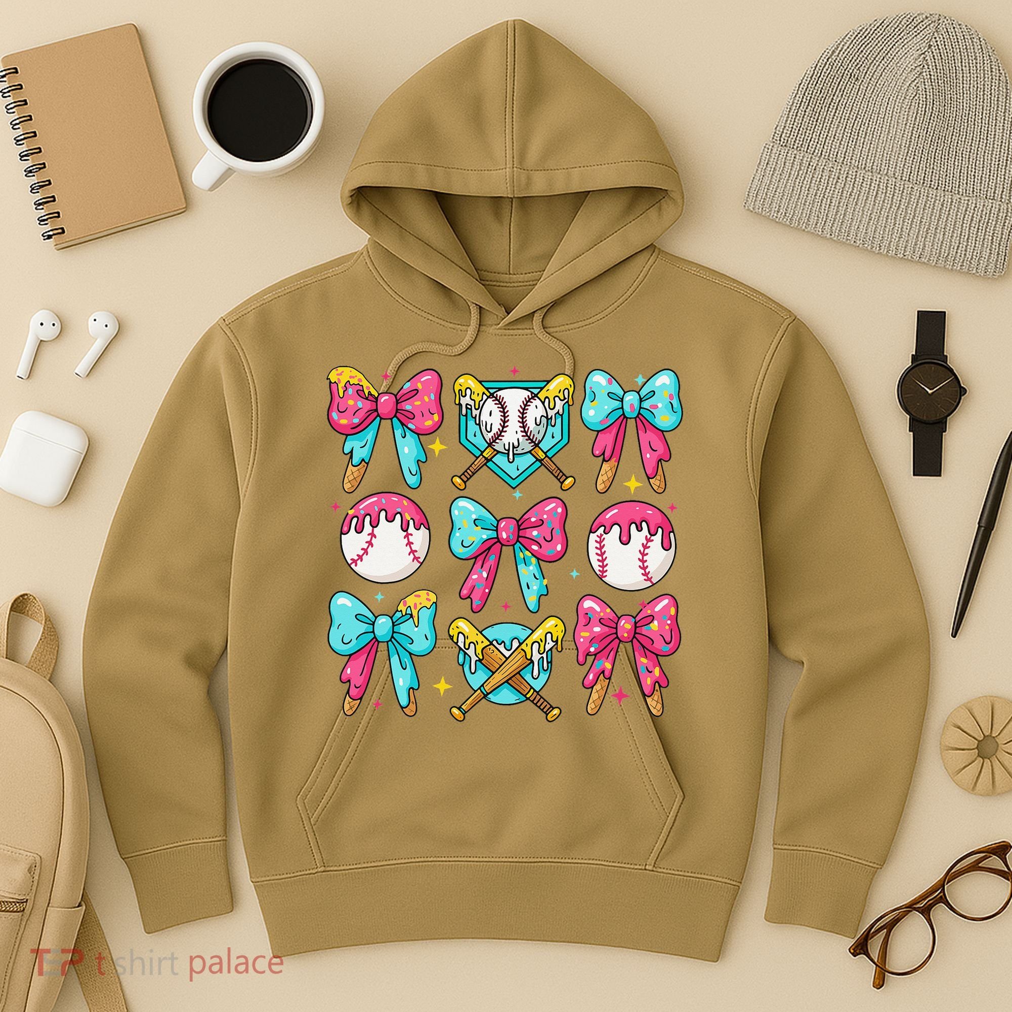 Baseball Coquette Bow Cream Game Day Baseball Mama Hoodie