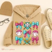 Baseball Coquette Bow Cream Game Day Baseball Mama Hoodie thumb 4