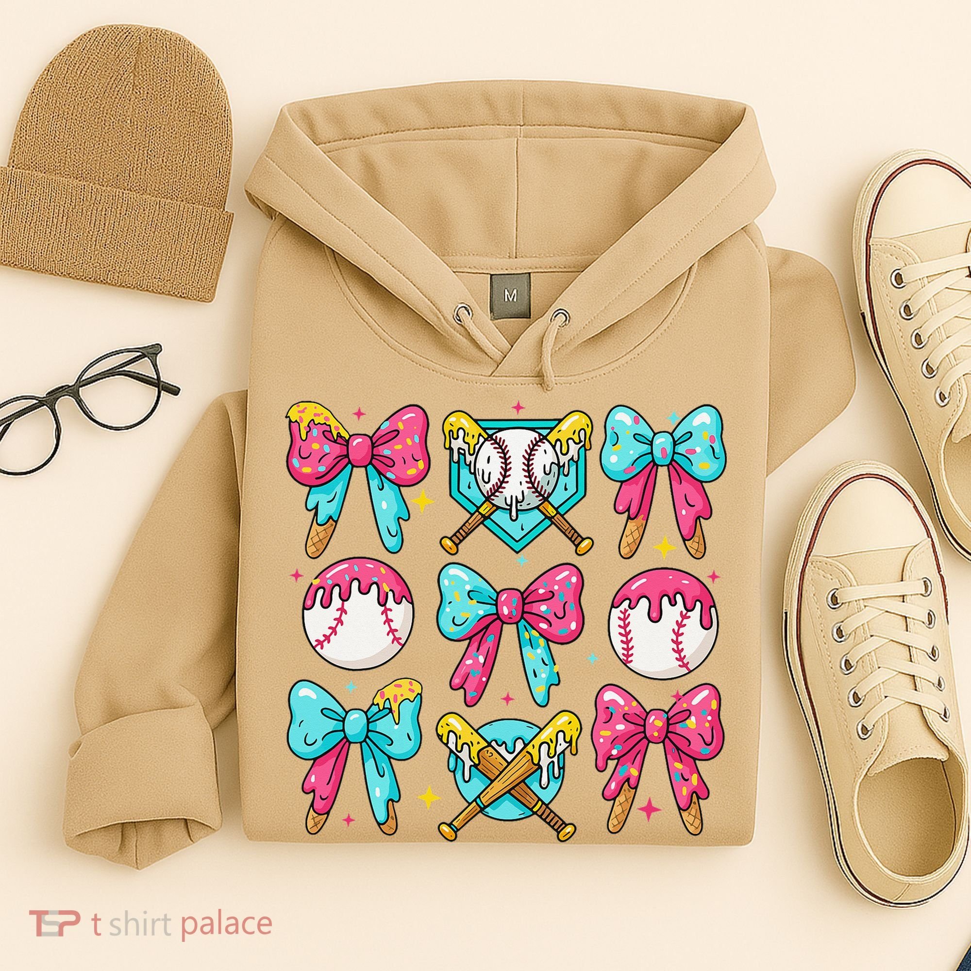Baseball Coquette Bow Cream Game Day Baseball Mama Hoodie
