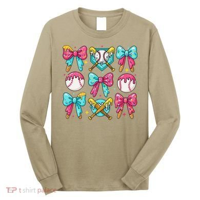 Baseball Coquette Bow Cream Game Day Baseball Mama Long Sleeve Shirt