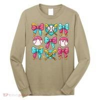 Baseball Coquette Bow Cream Game Day Baseball Mama Long Sleeve Shirt thumb 0