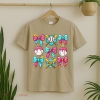 Baseball Coquette Bow Cream Game Day Baseball Mama T-Shirt thumb 2