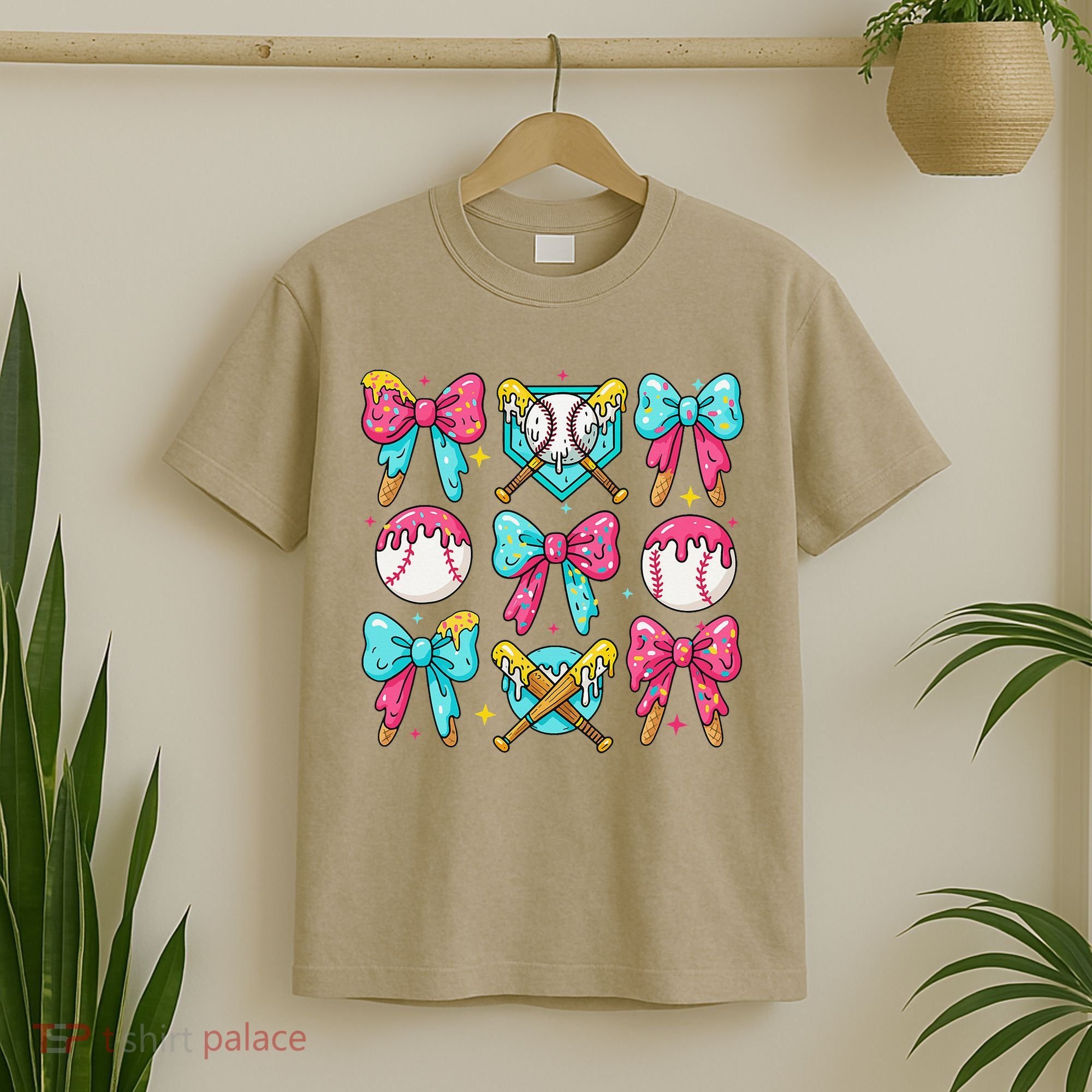 Baseball Coquette Bow Cream Game Day Baseball Mama T-Shirt