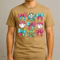 Baseball Coquette Bow Cream Game Day Baseball Mama T-Shirt thumb 3