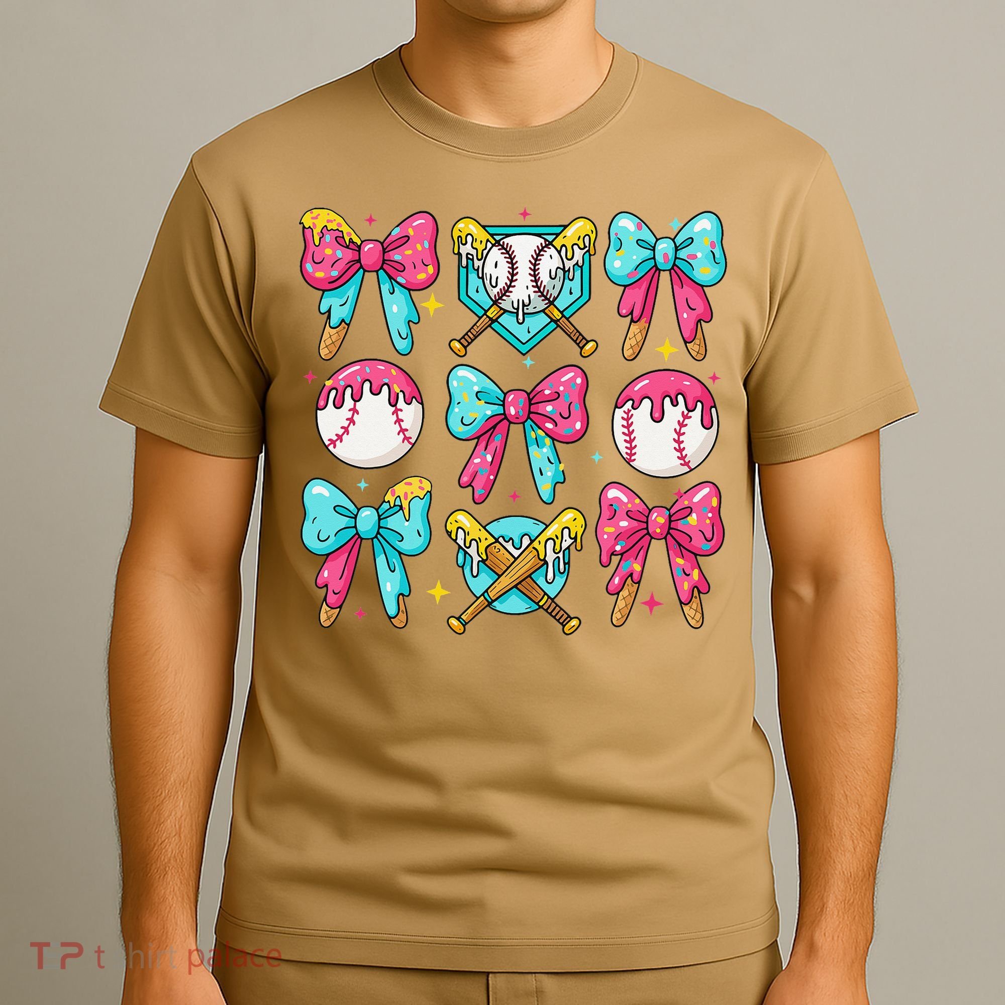 Baseball Coquette Bow Cream Game Day Baseball Mama T-Shirt