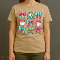 Baseball Coquette Bow Cream Game Day Baseball Mama T-Shirt thumb 4