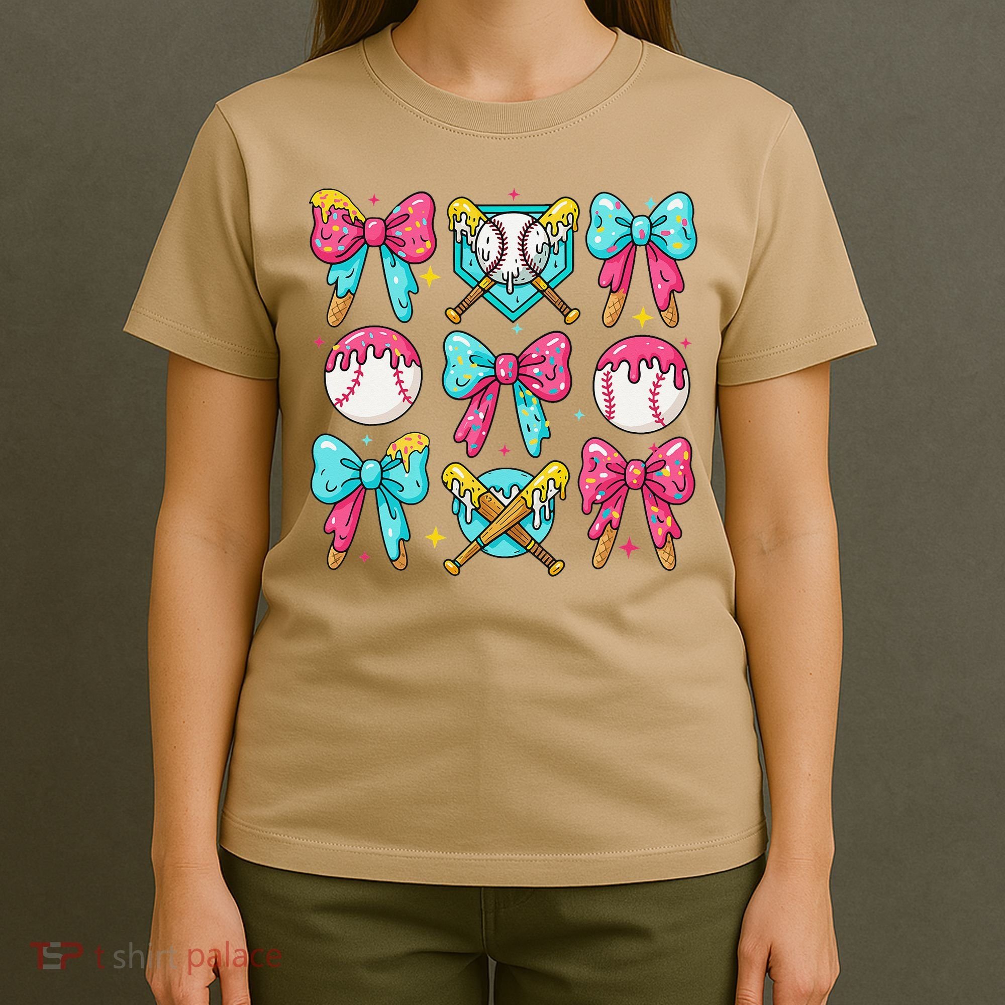 Baseball Coquette Bow Cream Game Day Baseball Mama T-Shirt