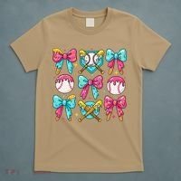 Baseball Coquette Bow Cream Game Day Baseball Mama T-Shirt thumb 5