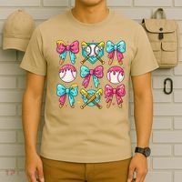 Baseball Coquette Bow Cream Game Day Baseball Mama T-Shirt thumb 6