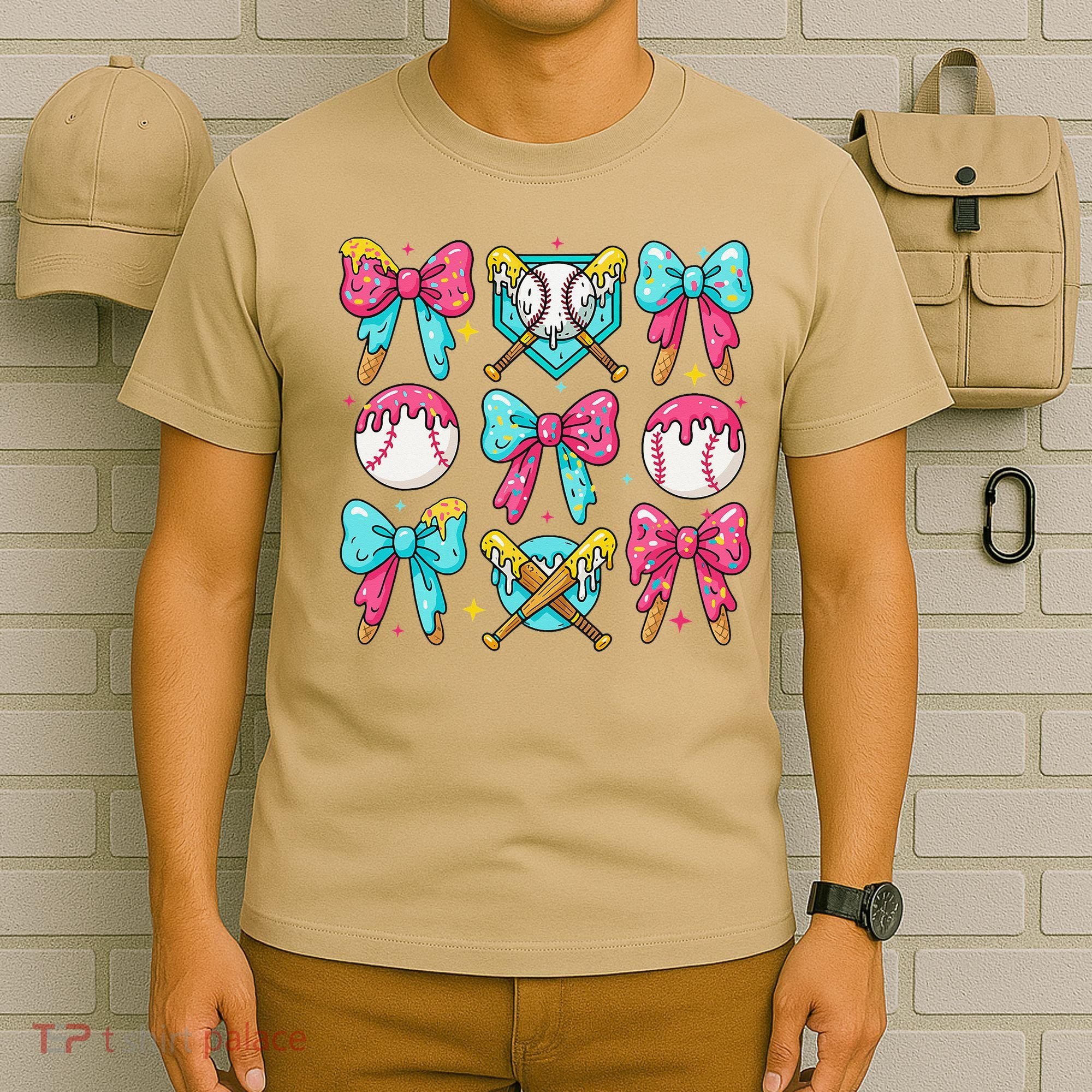 Baseball Coquette Bow Cream Game Day Baseball Mama T-Shirt