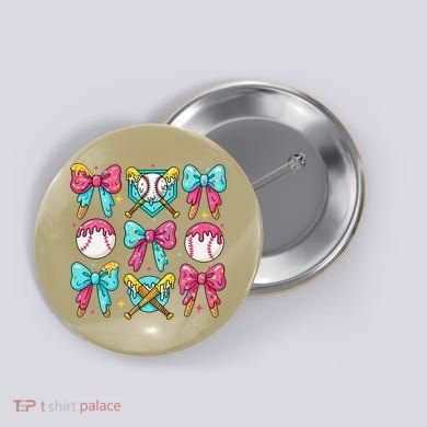Baseball Coquette Bow Cream Game Day Baseball Mama Button