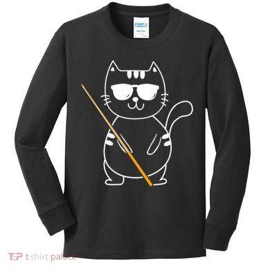 Billiard Cat Billiard Player Billard 8ball Pool Snooker Kids Long Sleeve Shirt