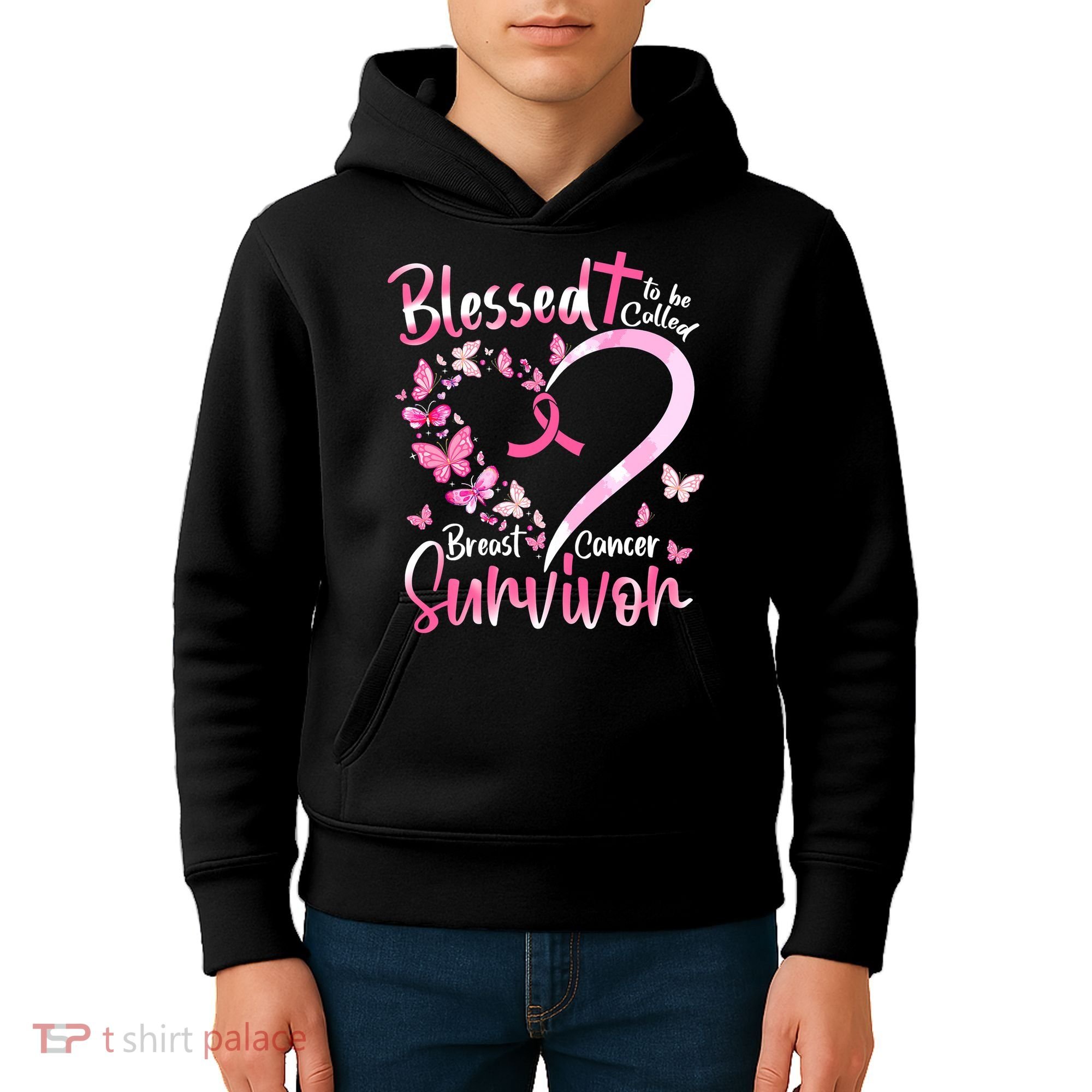 Breast Cancer Butterfly Blessed To Be Called Survivor Kids Hoodie
