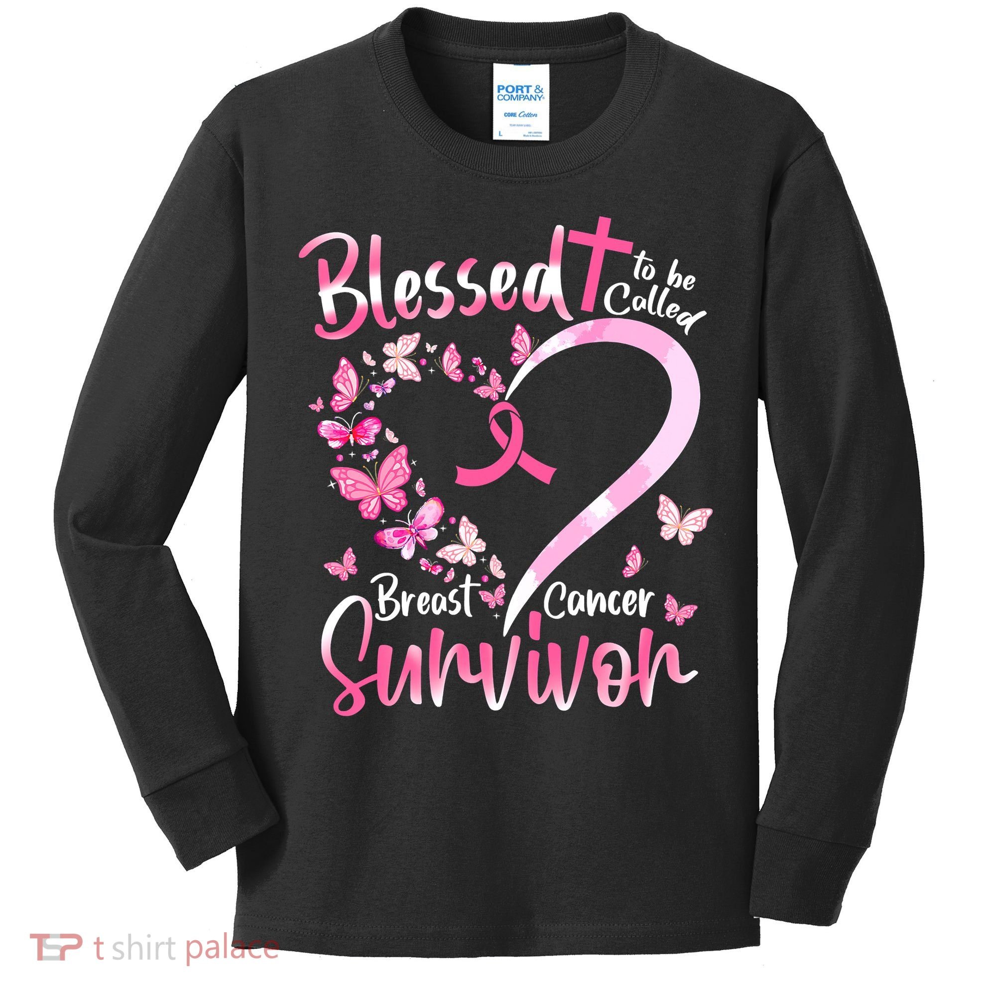 Breast Cancer Butterfly Blessed To Be Called Survivor Kids Long Sleeve Shirt