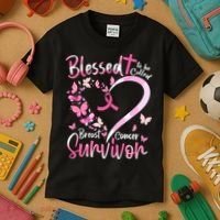 Breast Cancer Butterfly Blessed To Be Called Survivor Kids T-Shirt thumb 3