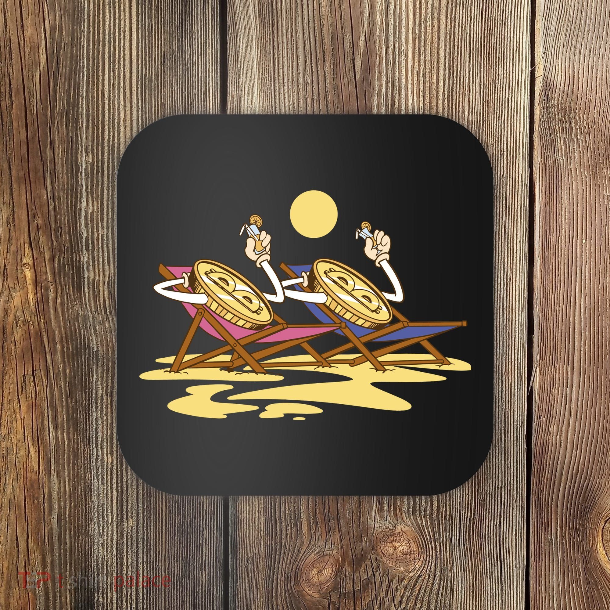 Bitcoin Crypto Beach Vacation Coaster