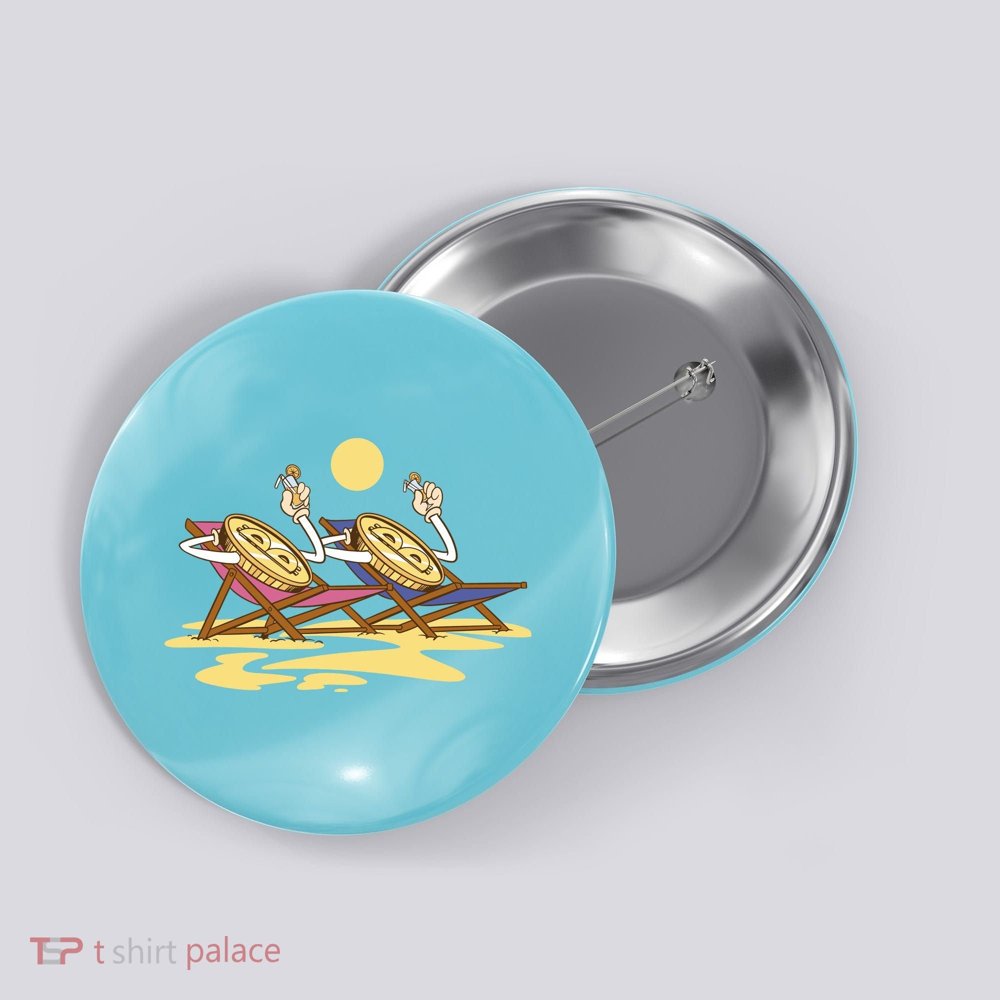 Bitcoin Crypto Beach Vacation Button