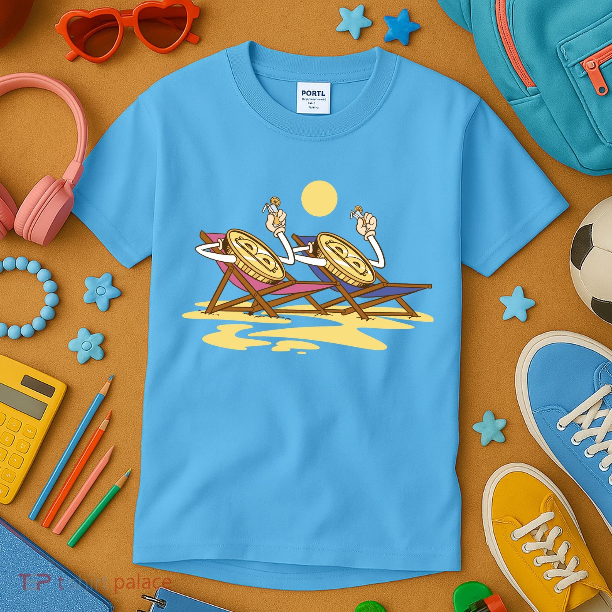 Bitcoin Crypto Beach Vacation Kids T-Shirt