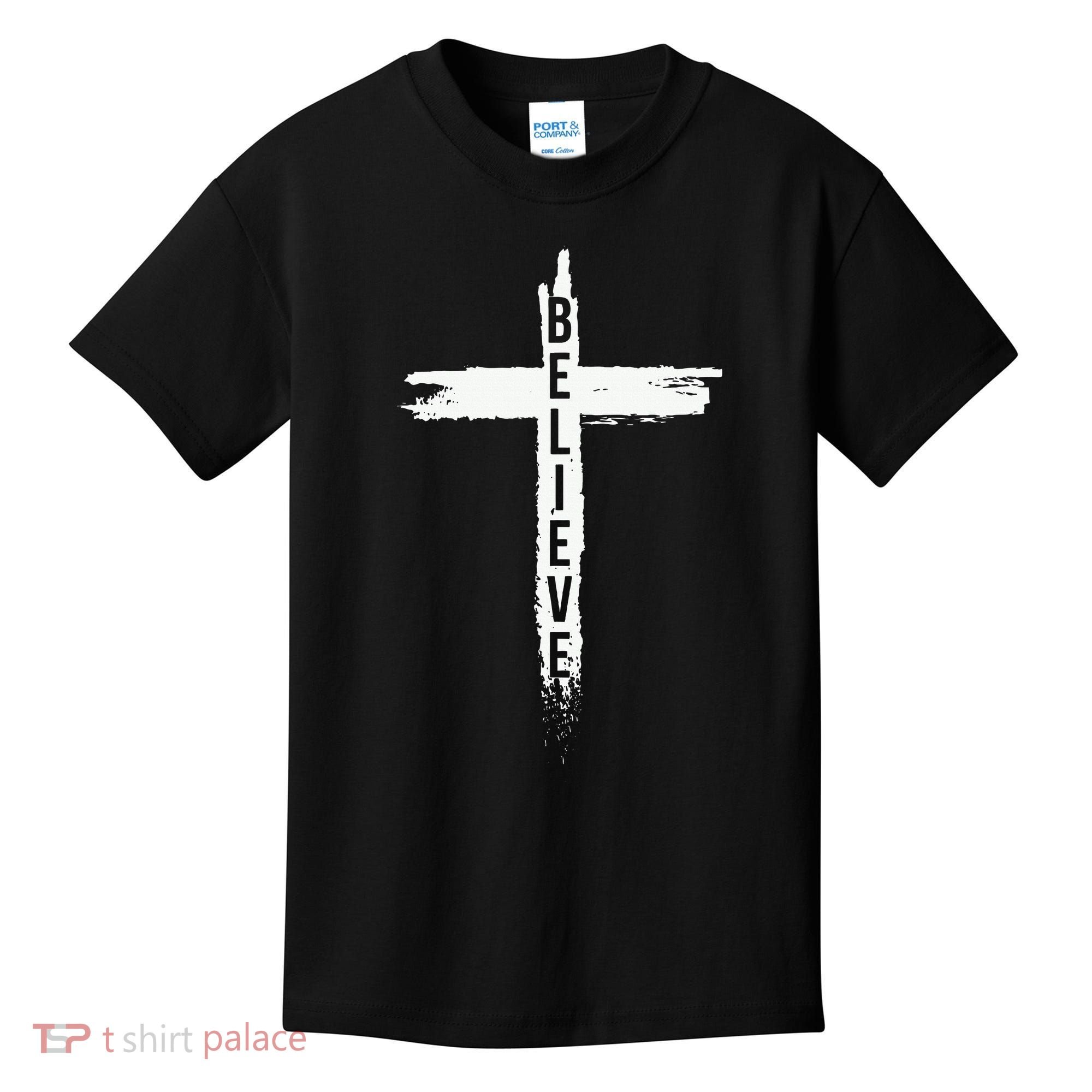 Believe Christian Cross Jesus Christ Christians Kids T-Shirt