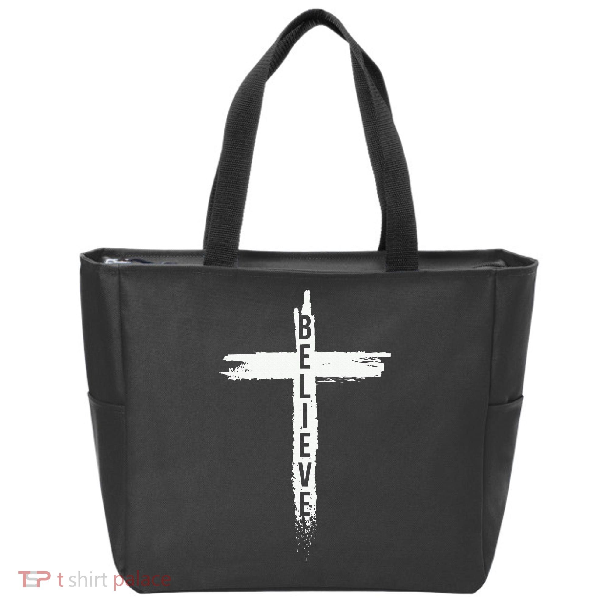 Believe Christian Cross Jesus Christ Christians Tote Bag