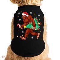 Bigfoot Carrying Christmas Tree Funny Xmas 2021 Sasquatch Doggie Tank thumb 0