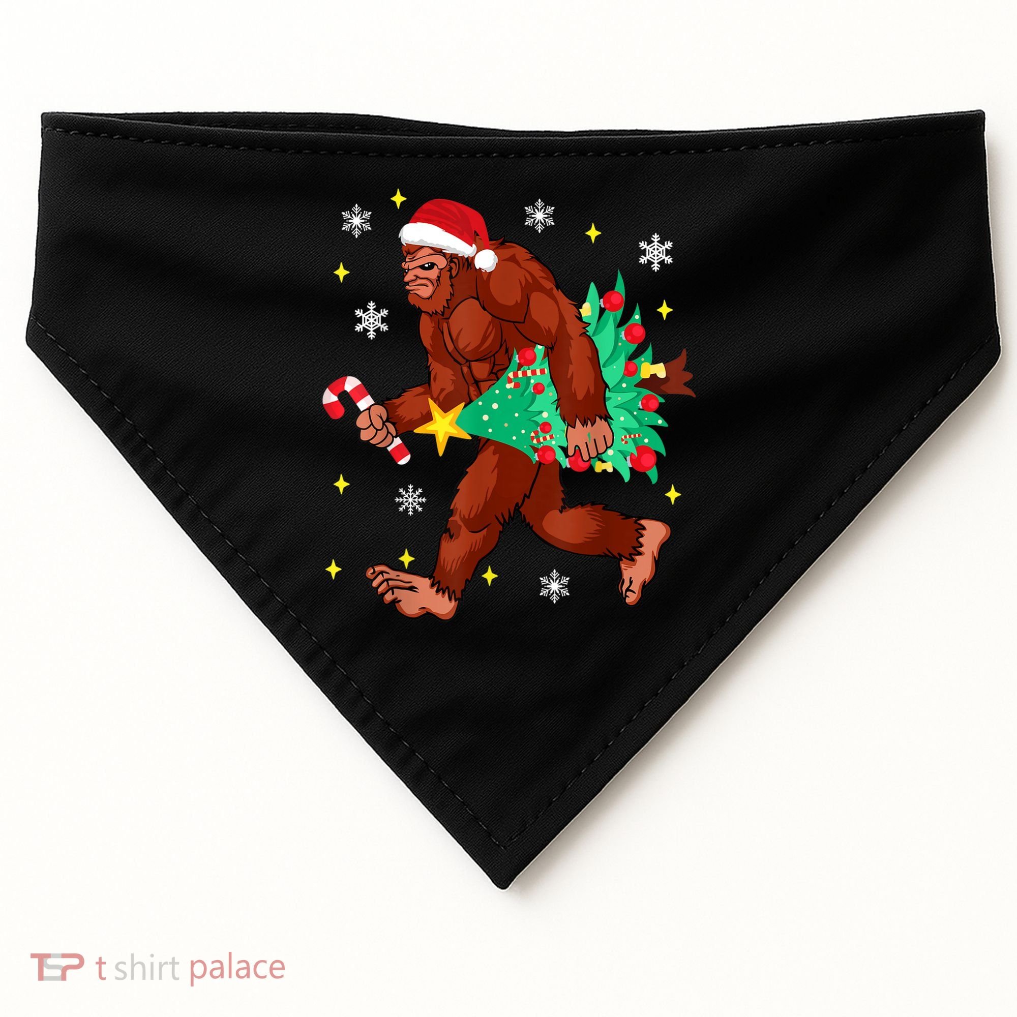 Bigfoot Carrying Christmas Tree Funny Xmas 2021 Sasquatch USA-Made Doggie Bandana