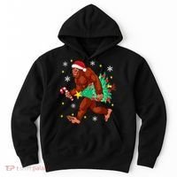 Bigfoot Carrying Christmas Tree Funny Xmas 2021 Sasquatch Hoodie thumb 0