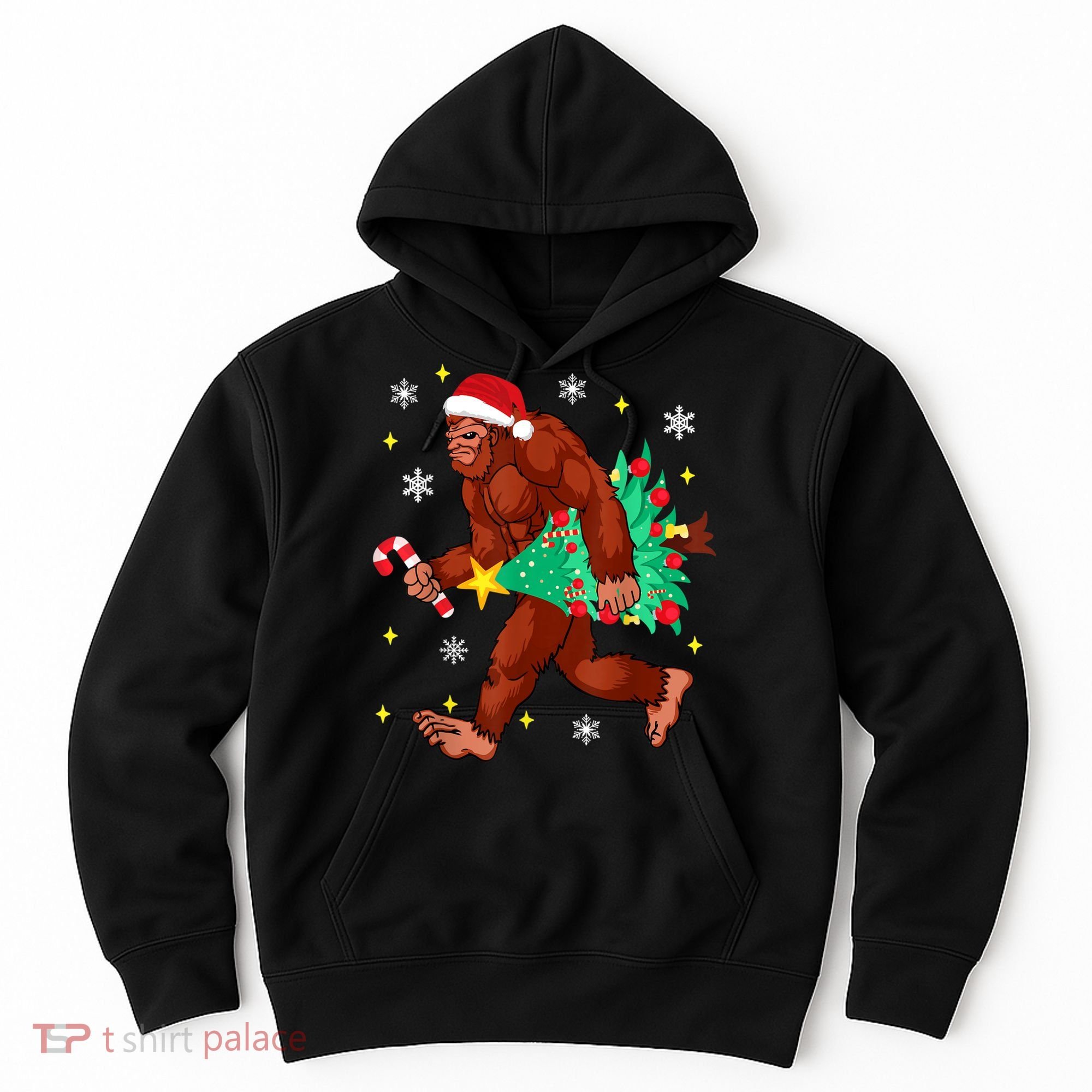 Bigfoot Carrying Christmas Tree Funny Xmas 2021 Sasquatch Hoodie