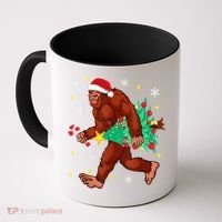 Bigfoot Carrying Christmas Tree Funny Xmas 2021 Sasquatch Coffee Mug thumb 0